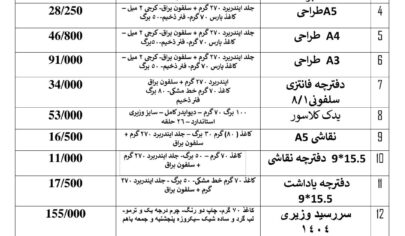 لیست قیمت دفاتر ازادی